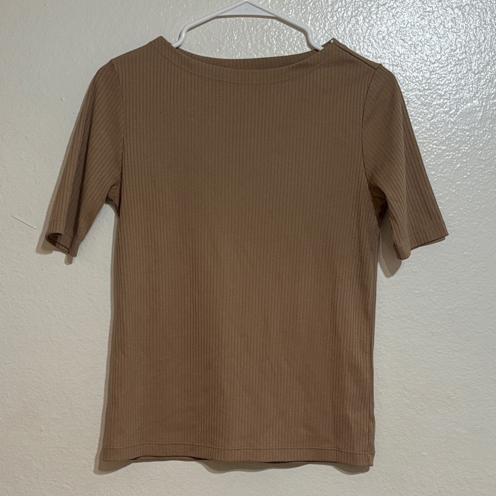 Uniqlo Brown Ribbed Short Sleeve Top